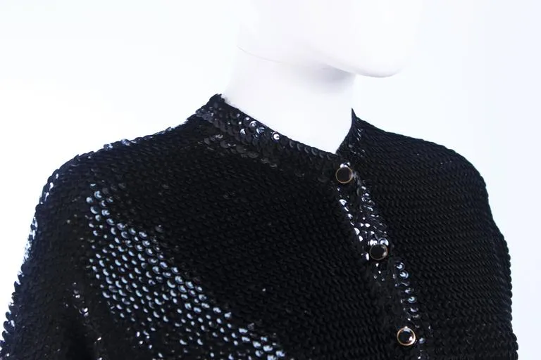 VINTAGE Circa 1960s Black Wool Sequin Cardigan Size 4