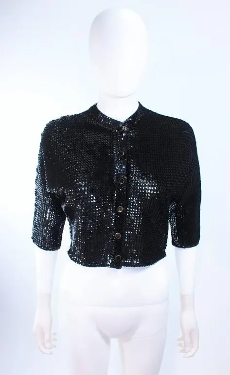 VINTAGE Circa 1960s Black Wool Sequin Cardigan Size 4