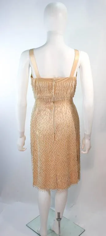 VINTAGE Circa 1960s Cream Silk Beaded Dress and Coat Size 6-8