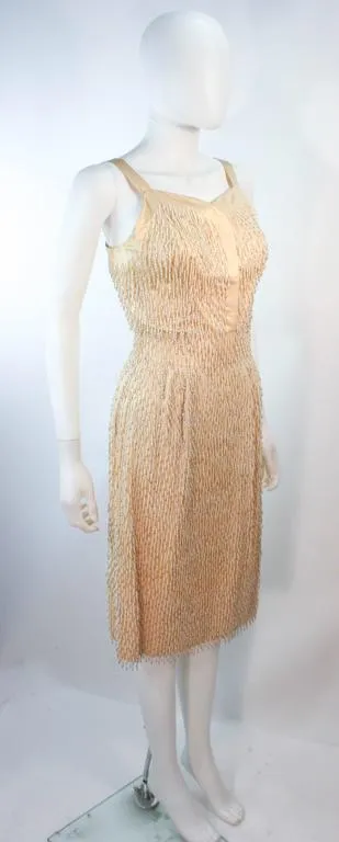 VINTAGE Circa 1960s Cream Silk Beaded Dress and Coat Size 6-8