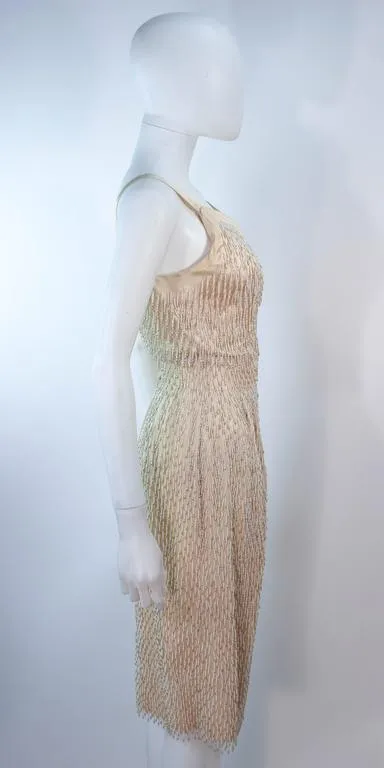 VINTAGE Circa 1960s Cream Silk Beaded Dress and Coat Size 6-8
