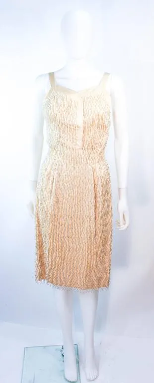 VINTAGE Circa 1960s Cream Silk Beaded Dress and Coat Size 6-8