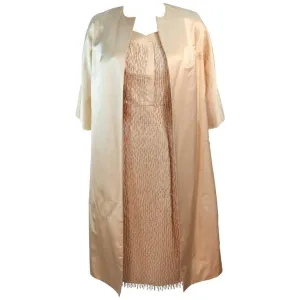 VINTAGE Circa 1960s Cream Silk Beaded Dress and Coat Size 6-8