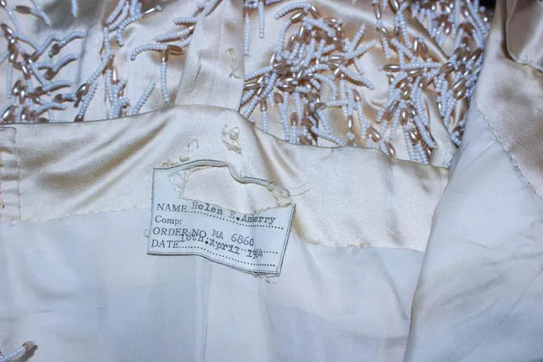 VINTAGE Circa 1960s Cream Silk Beaded Dress and Coat Size 6-8