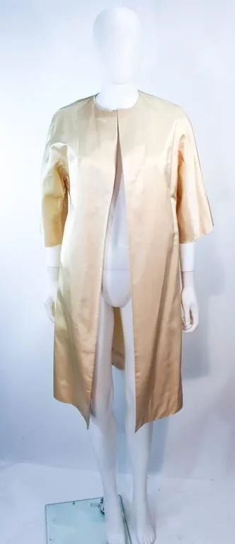 VINTAGE Circa 1960s Cream Silk Beaded Dress and Coat Size 6-8