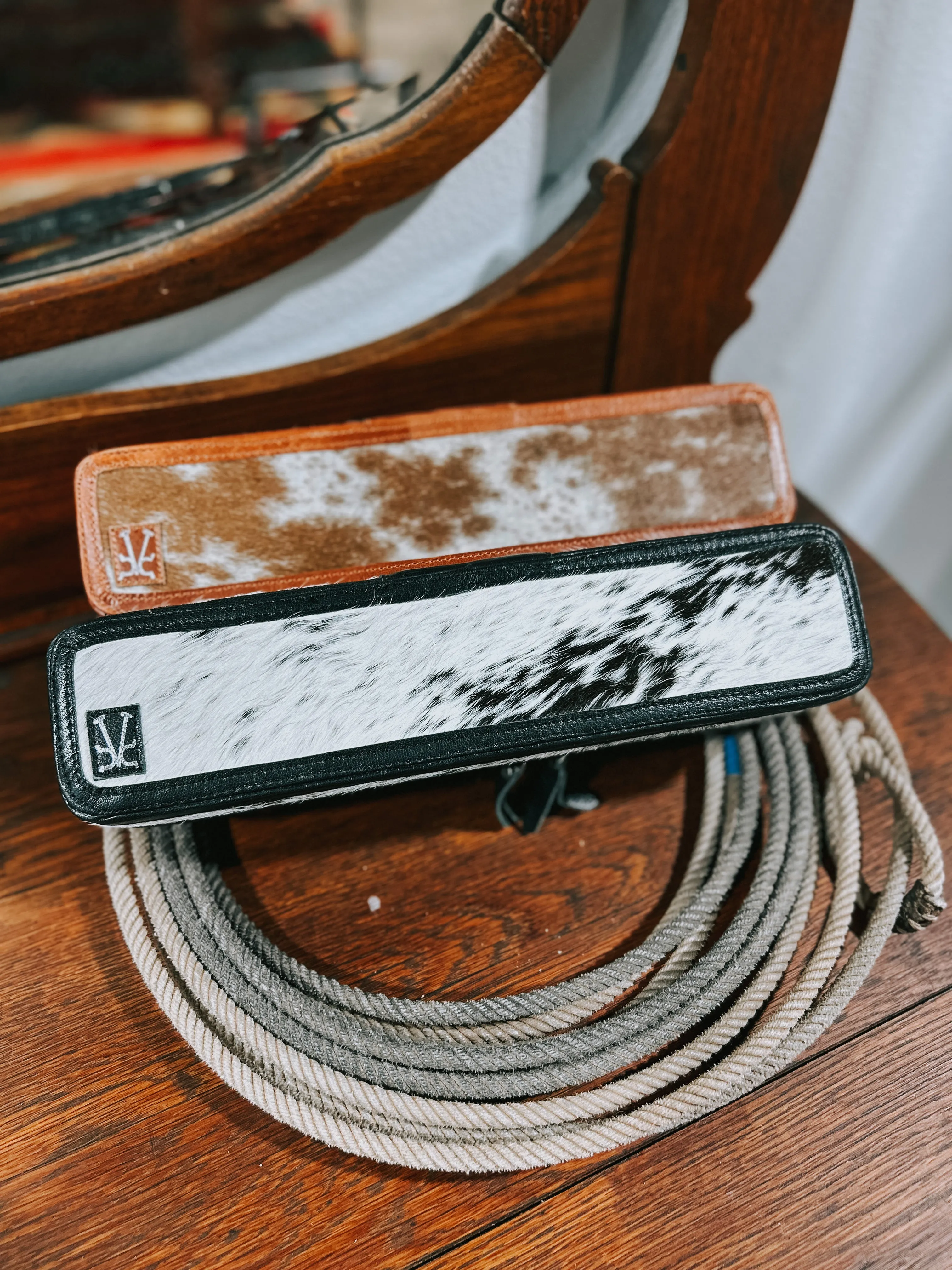 Vintage Cowgirl Flat Iron/ Curling Iron Cowhide Case