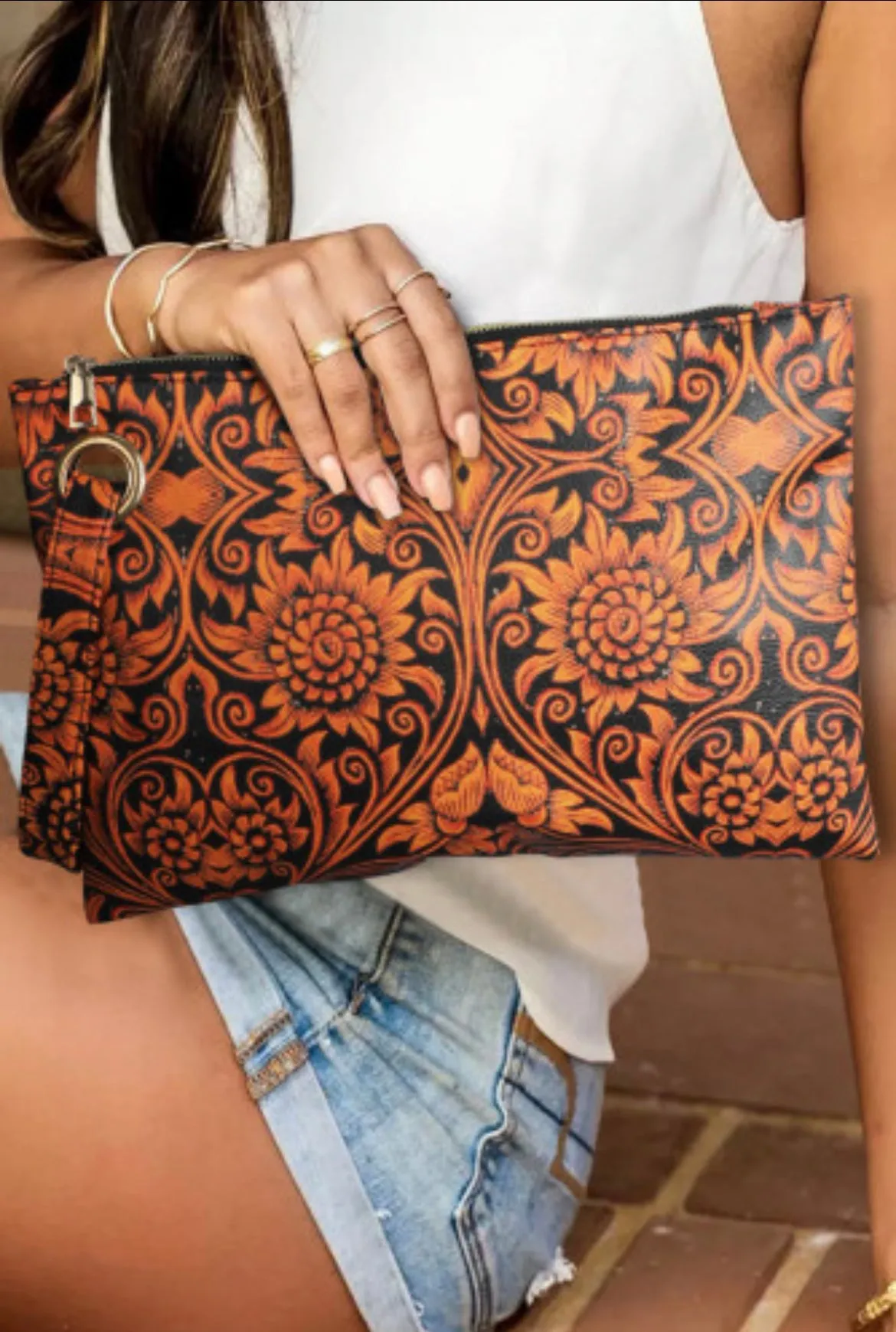 Vintage Floral Wristlet Clutch