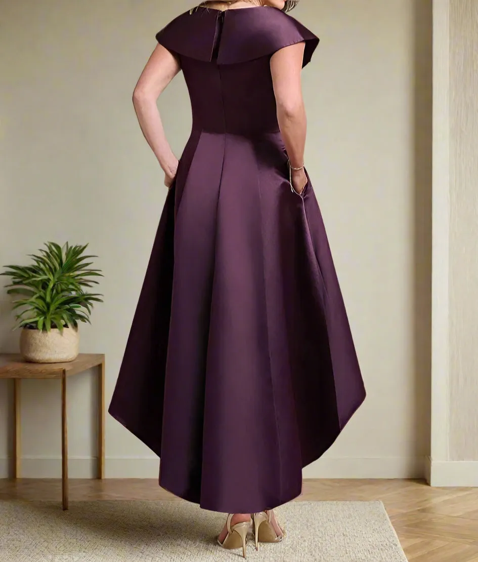 Vintage Grape High Low Elastic Satin A-Line Mother of the Bride Dress