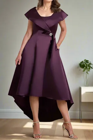 Vintage Grape High Low Elastic Satin A-Line Mother of the Bride Dress