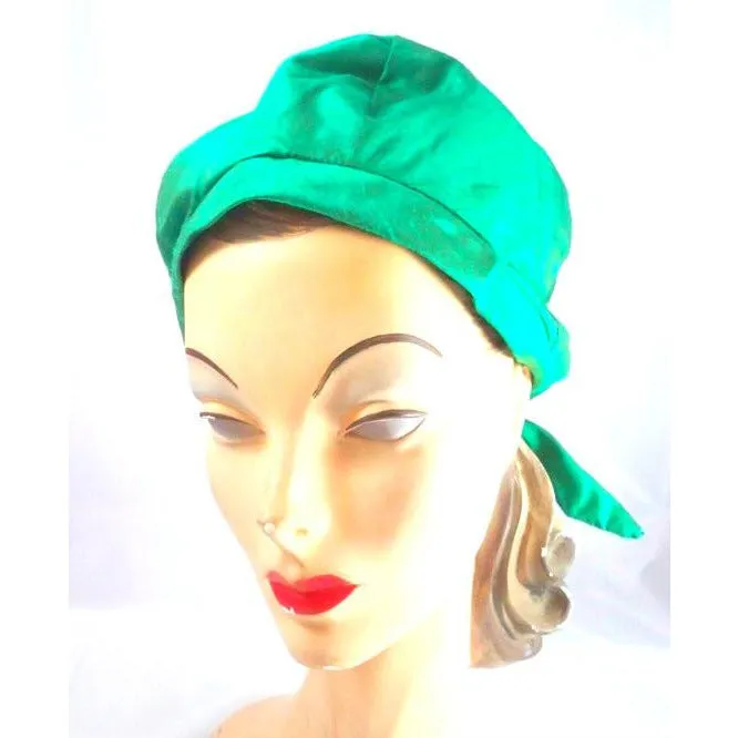Vintage Green Silk Bubble Beehive Hat 1950s Large