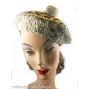 Vintage Hand Knit Hat Huge Beret 1940S