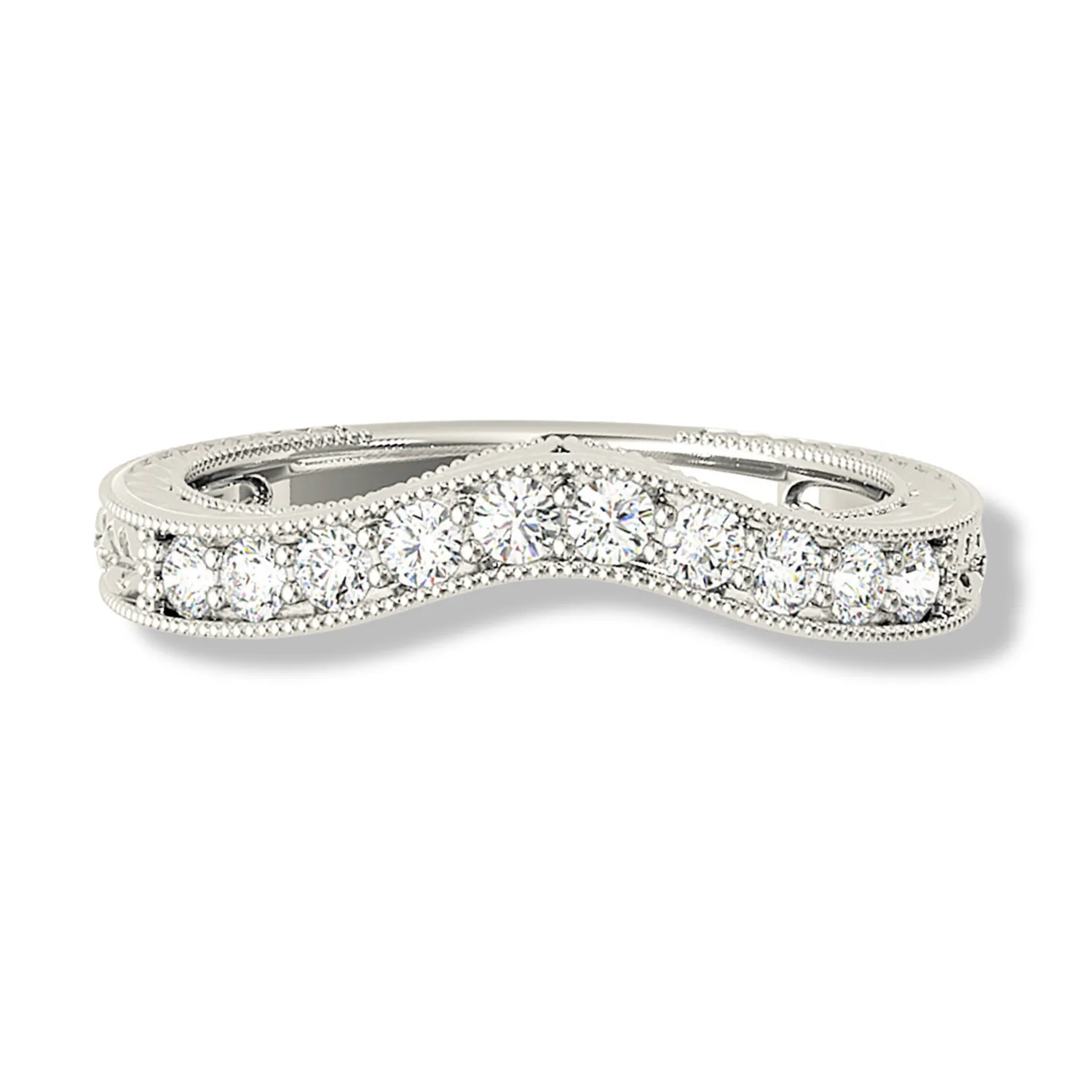 Vintage Inspired Diamond Curved Wedding Band