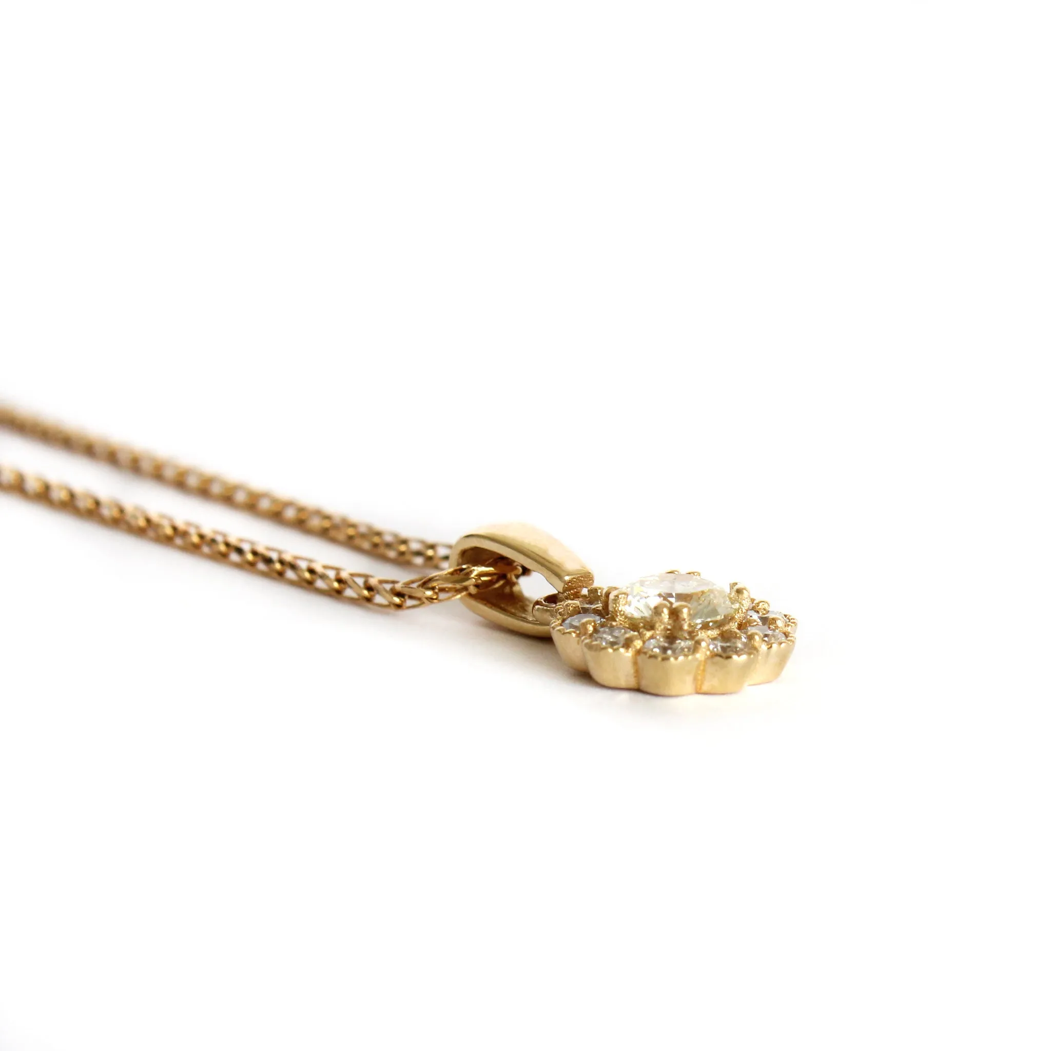 Vintage Inspired Floral White Diamond Yellow Gold Pendant