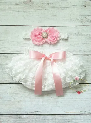 Vintage Inspired Pink And White Bloomer And Headband