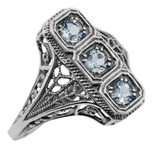 Vintage Inspired Triple Blue Topaz Ring