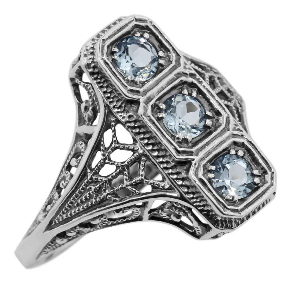 Vintage Inspired Triple Blue Topaz Ring