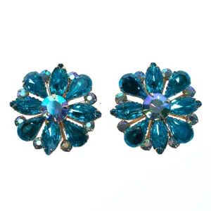 Vintage Judy Lee Aqua Blue Crystal Rhinestone Statement Earrings