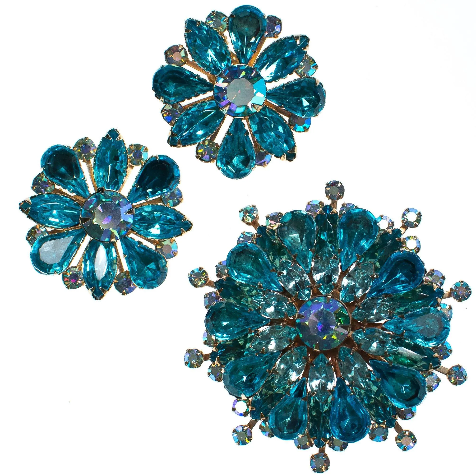 Vintage Judy Lee Aqua Blue Crystal Rhinestone Statement Earrings