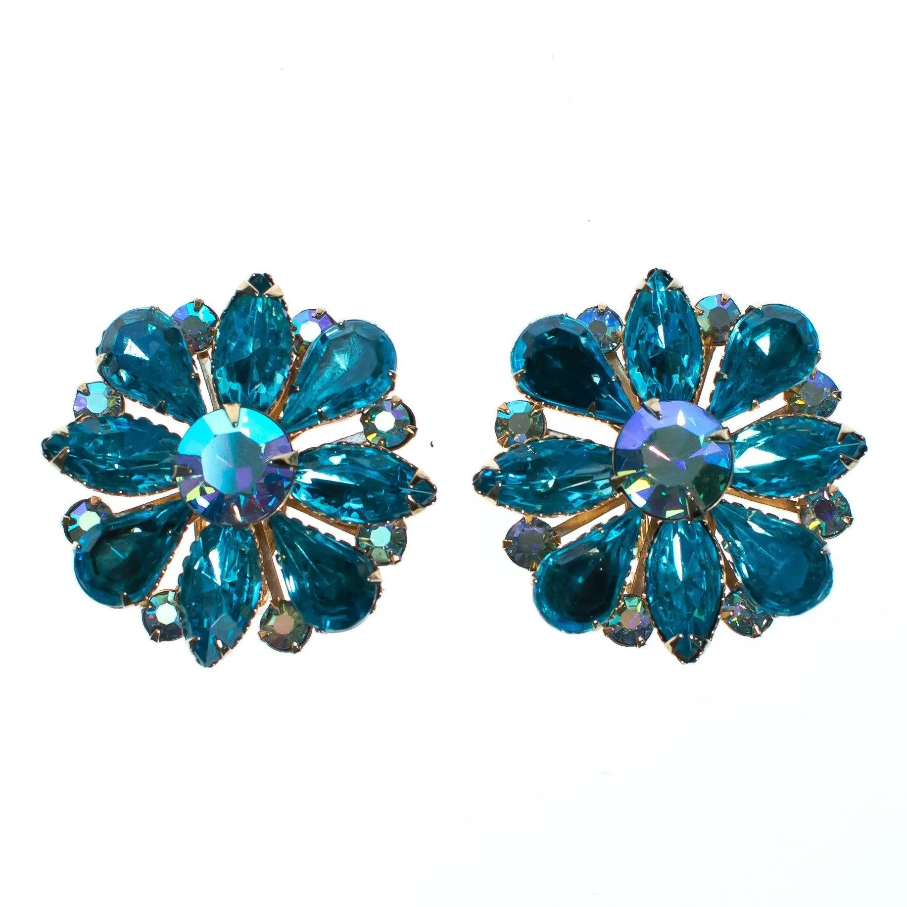 Vintage Judy Lee Aqua Blue Crystal Rhinestone Statement Earrings