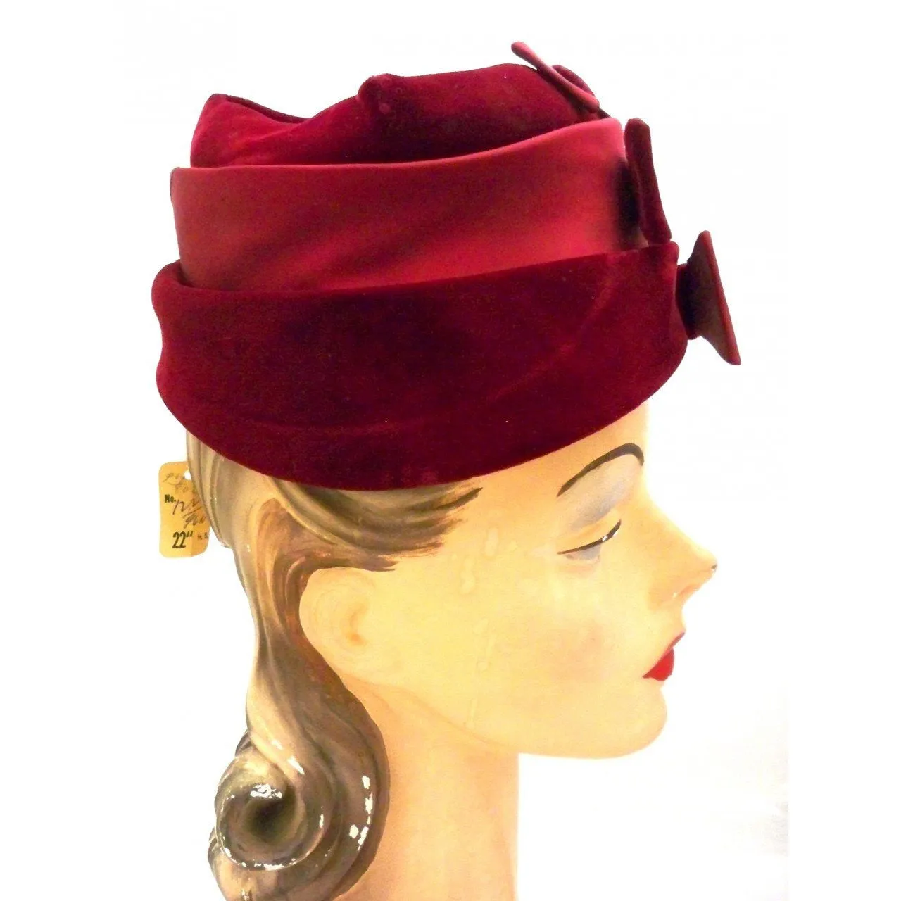Vintage Ladies Cocktail Hat  Claret Red Velvet Marilyn NOS 1950s
