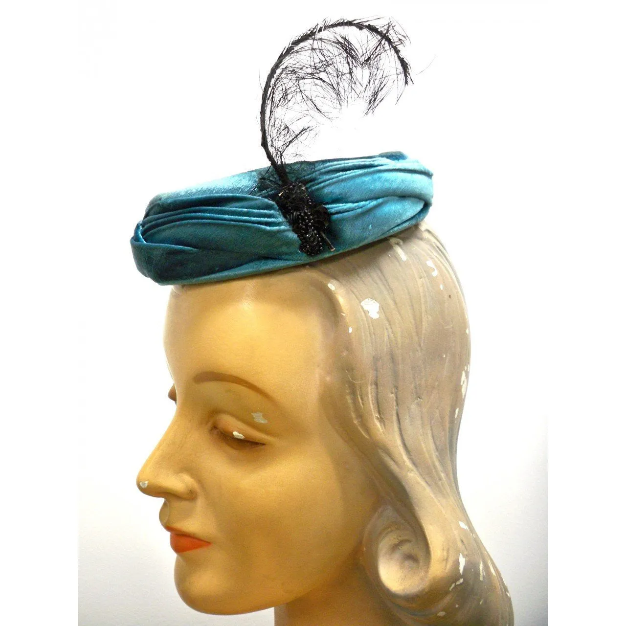 Vintage Ladies Cocktail Hat Luci Puci Turquoise  1950S One Size Fits All
