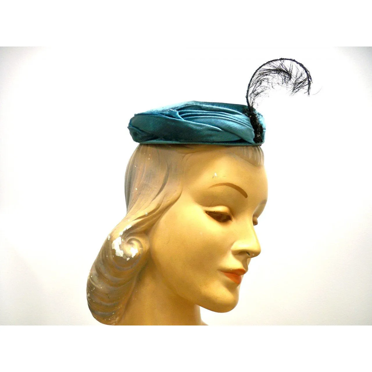 Vintage Ladies Cocktail Hat Luci Puci Turquoise  1950S One Size Fits All