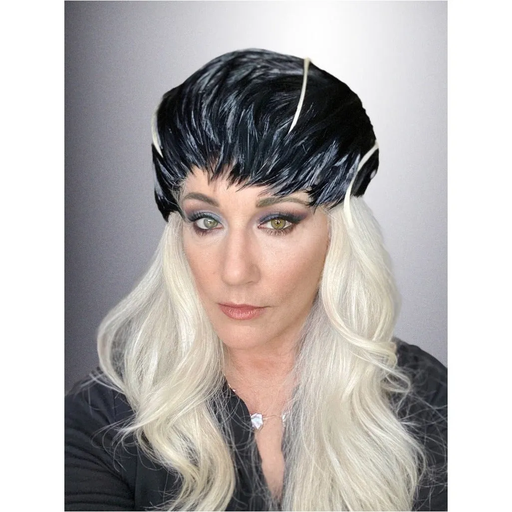 Vintage Ladies  Feather Hat  1950s Dramatic Black & Ivory
