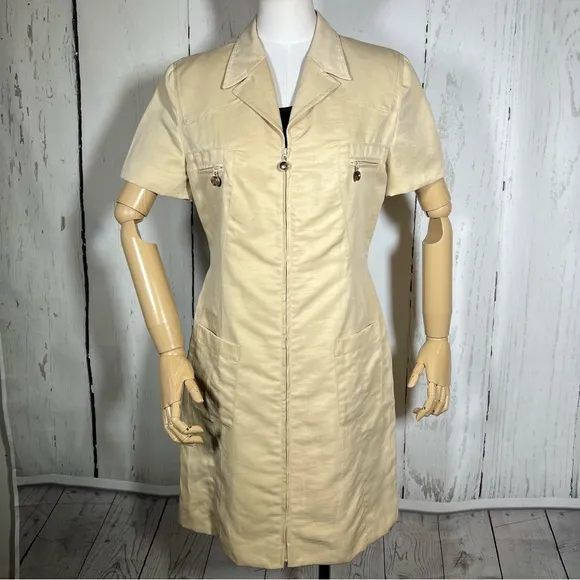 Vintage Laurel Safari Linen Blend Full Zip Shirtdress Dress Size 40 EUC