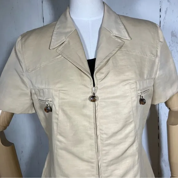 Vintage Laurel Safari Linen Blend Full Zip Shirtdress Dress Size 40 EUC