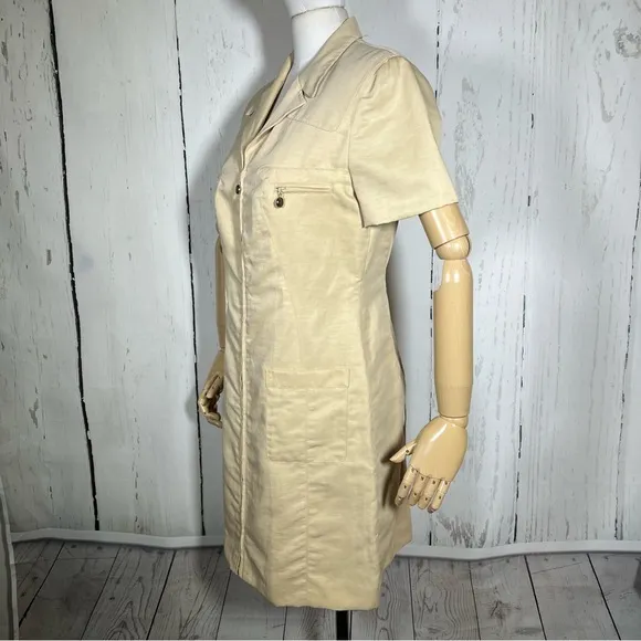 Vintage Laurel Safari Linen Blend Full Zip Shirtdress Dress Size 40 EUC