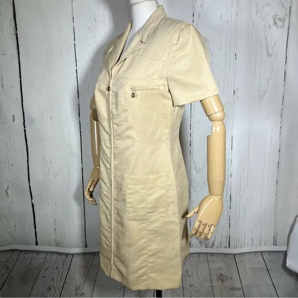 Vintage Laurel Safari Linen Blend Full Zip Shirtdress Dress Size 40 EUC