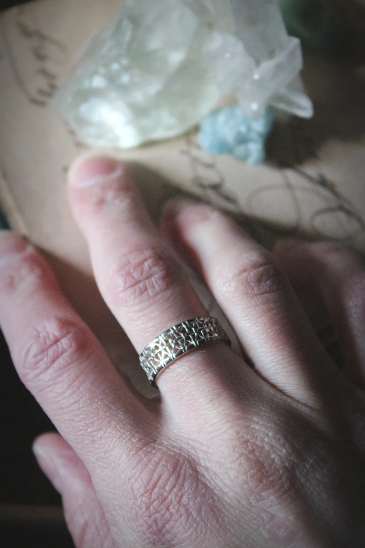 Vintage Openwork Lattice Sterling Silver Ring.