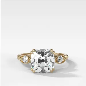 Vintage Ridge Shank Diamond Engagement Ring With Old Mine Cut Diamond
