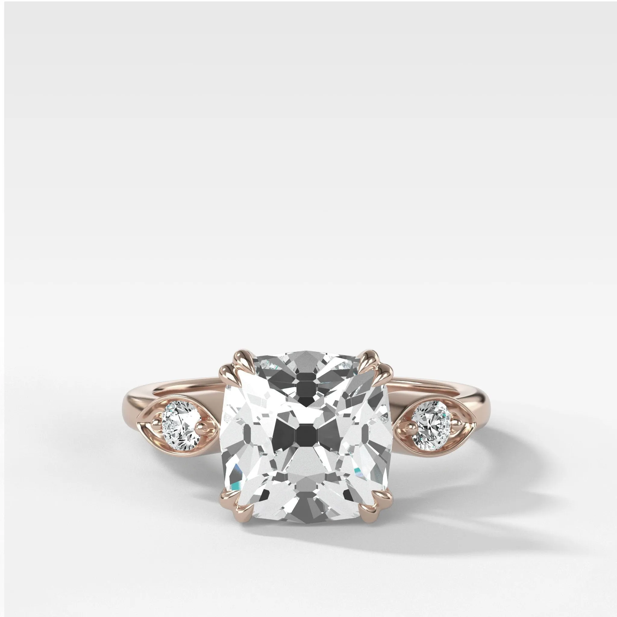 Vintage Ridge Shank Diamond Engagement Ring With Old Mine Cut Diamond
