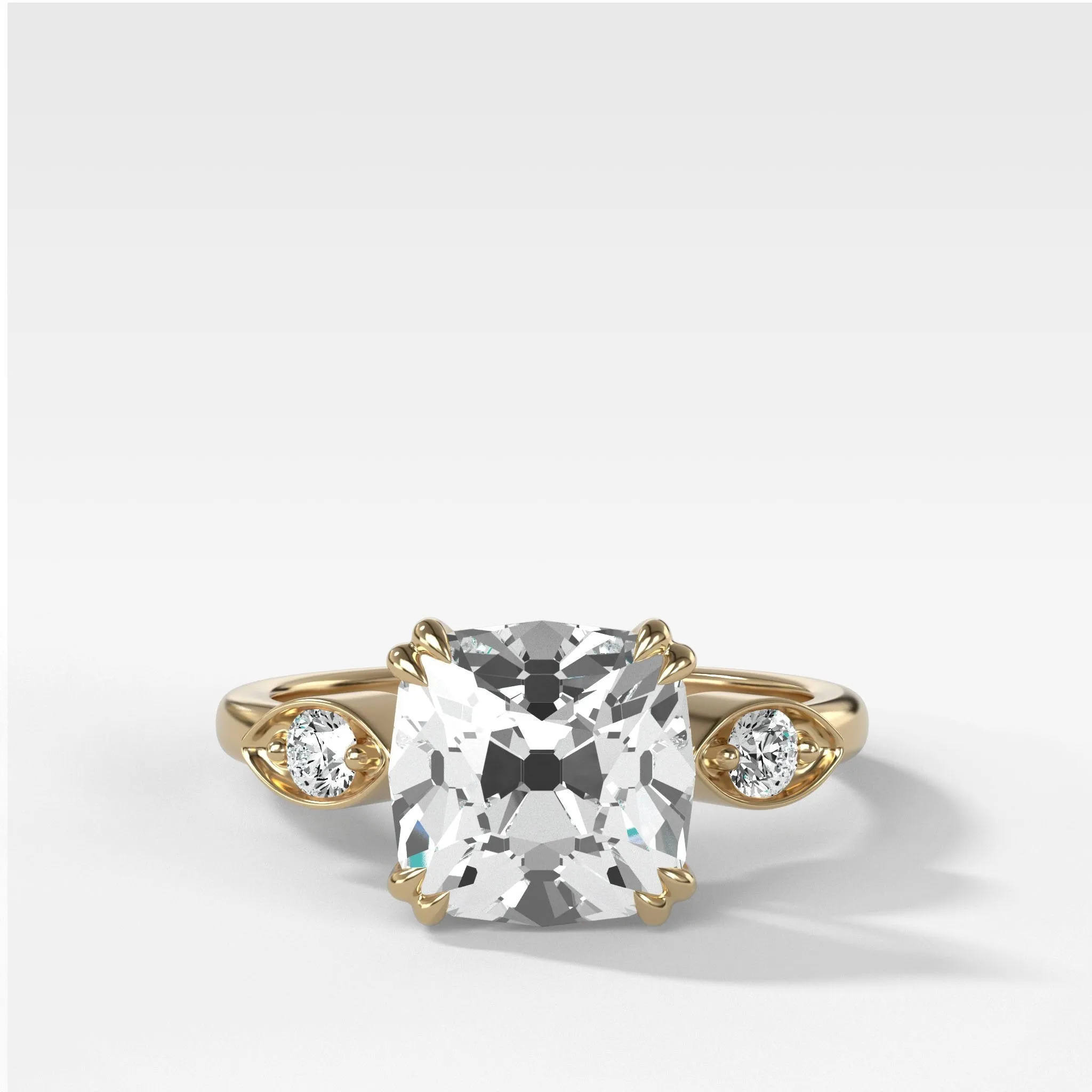 Vintage Ridge Shank Diamond Engagement Ring With Old Mine Cut Diamond