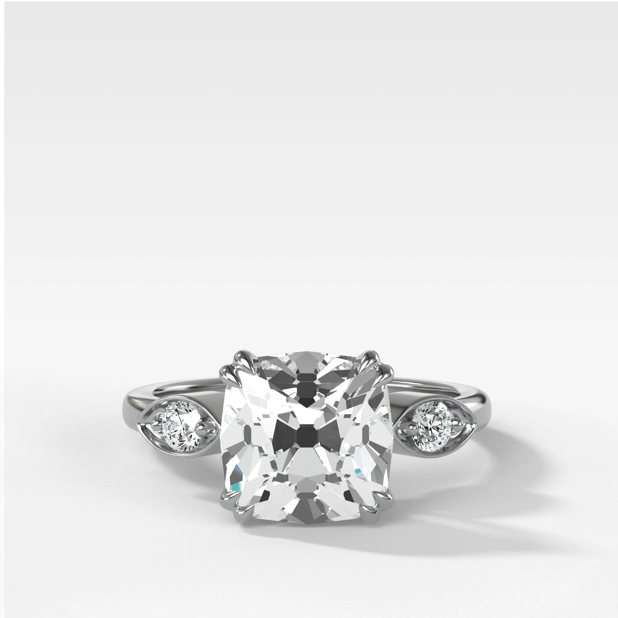 Vintage Ridge Shank Diamond Engagement Ring With Old Mine Cut Diamond