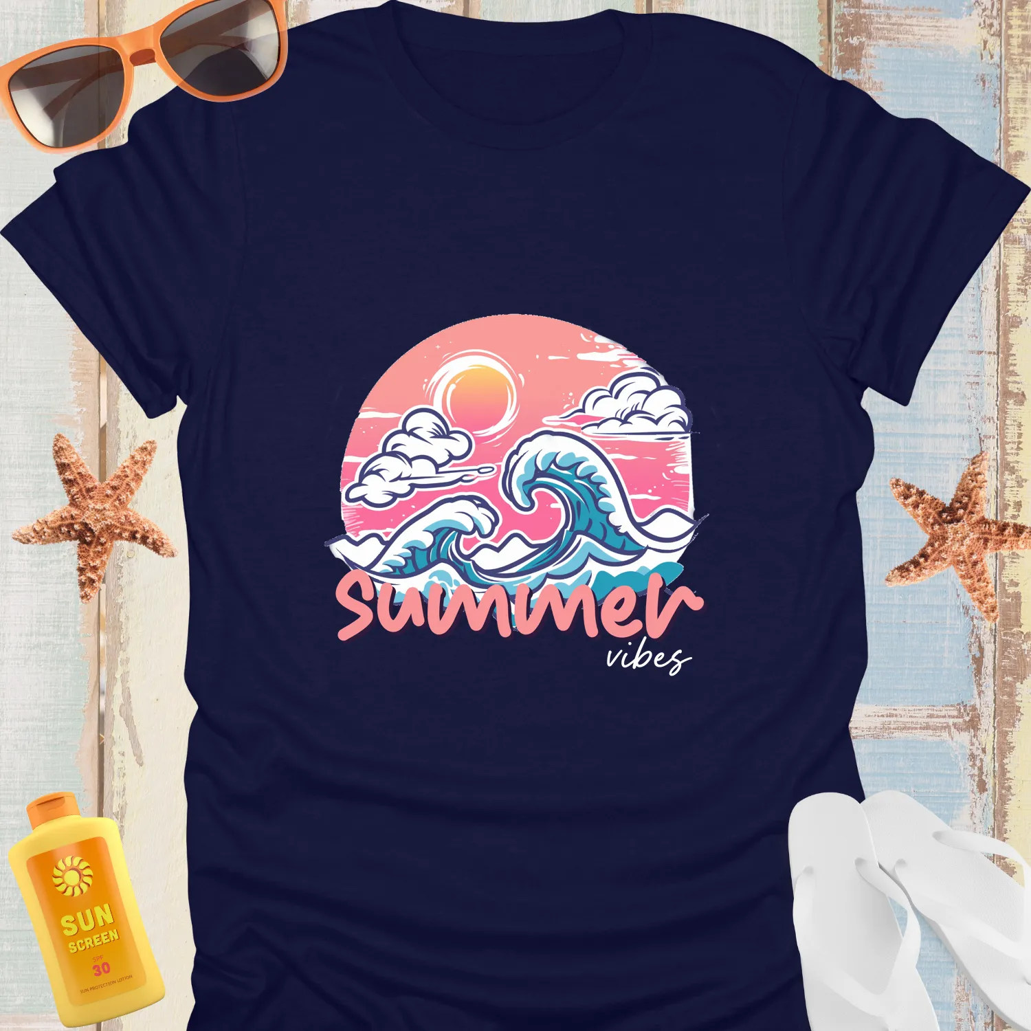 Vintage Style Summer Vibes Beach Scene Tshirt