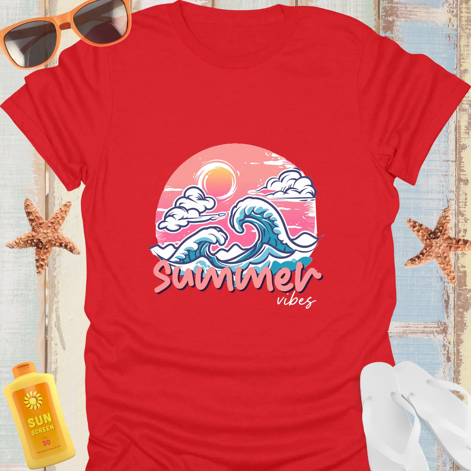 Vintage Style Summer Vibes Beach Scene Tshirt