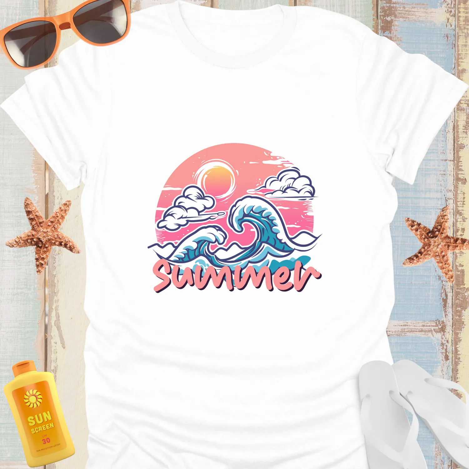 Vintage Style Summer Vibes Beach Scene Tshirt