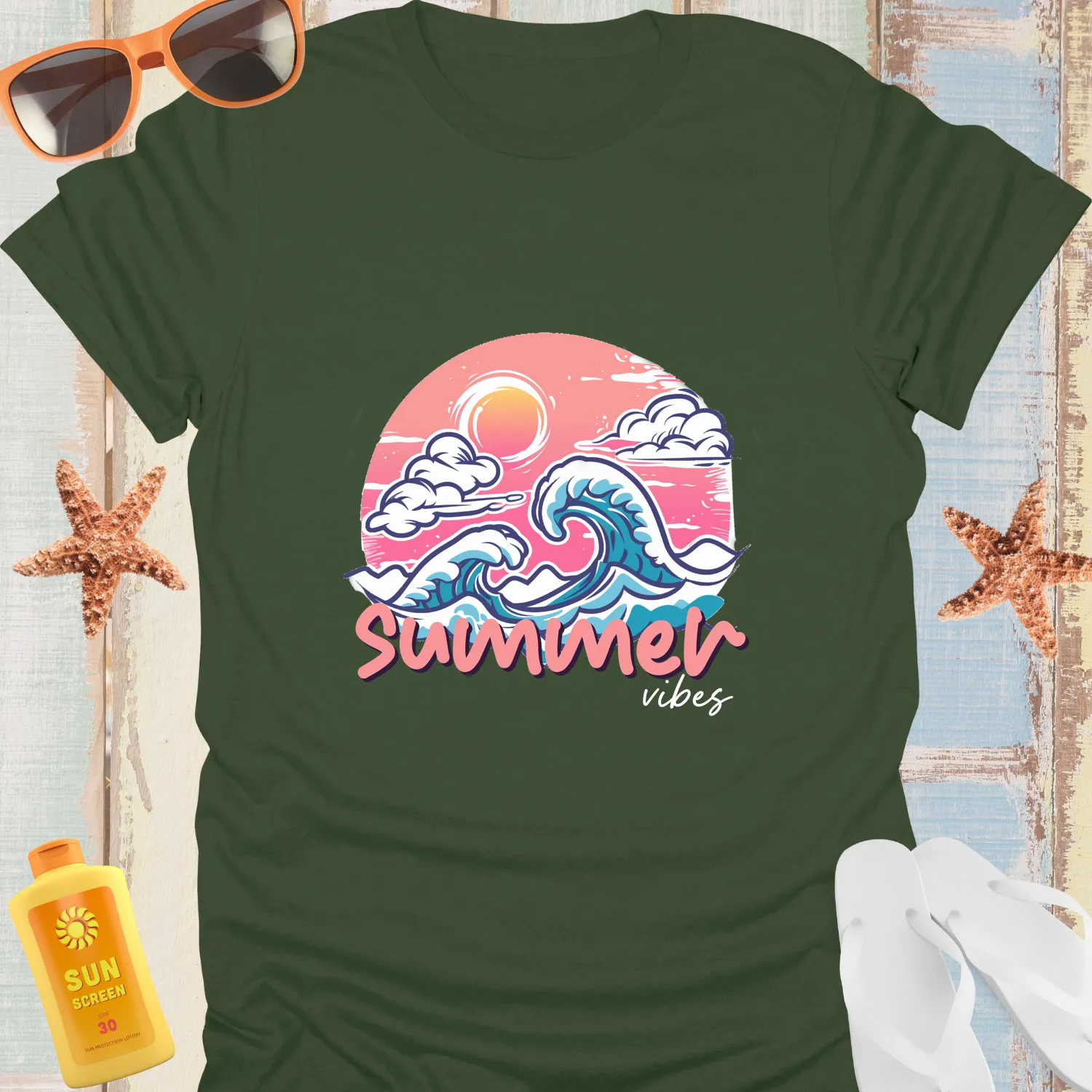 Vintage Style Summer Vibes Beach Scene Tshirt