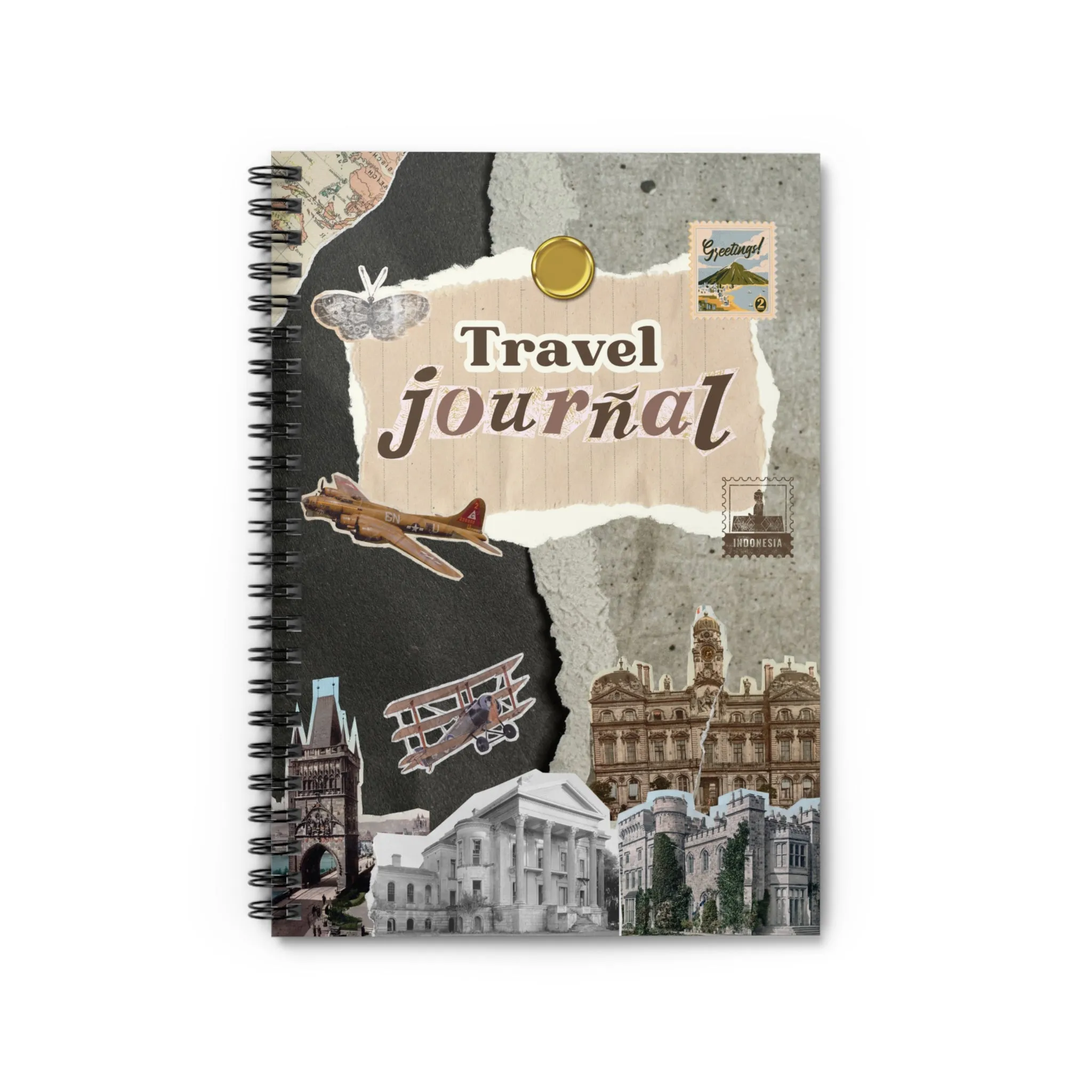 Vintage Style Travel Journal Spiral Notebook - Ruled Line