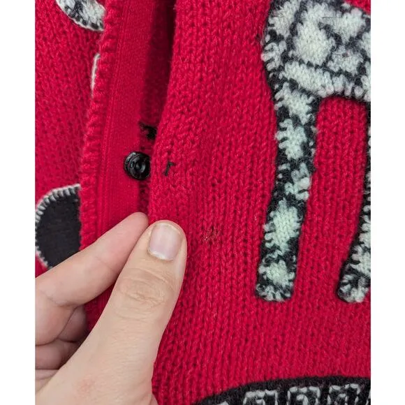 Vintage Susan Bristol Red Safari Themed Loose Knit Embroidered Cardigan Size S