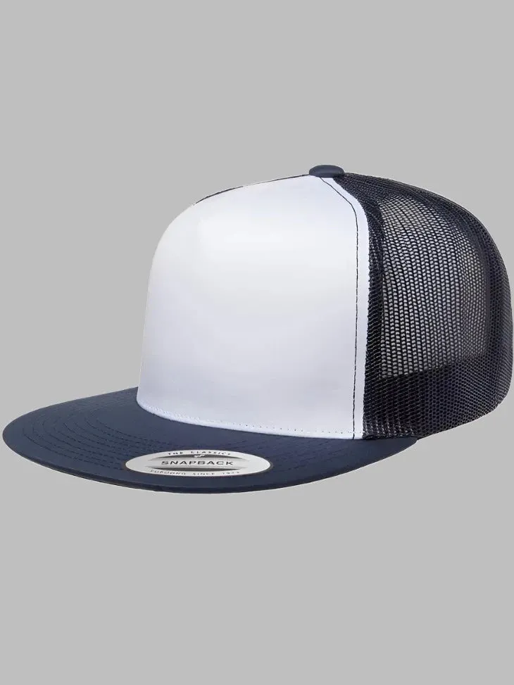 Vintage Trucker Hat with White Front Panel and Mesh Back | Adult Classic Cap with Polyester Blend