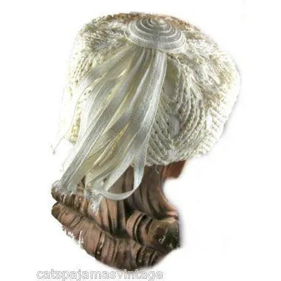 Vintage Womens Hat White Straw Toque Style Hat 1960S