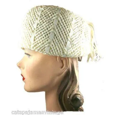 Vintage Womens Hat White Straw Toque Style Hat 1960S
