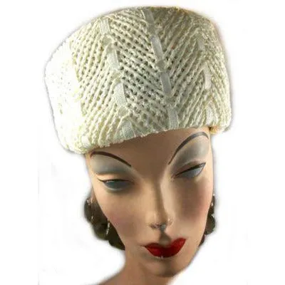 Vintage Womens Hat White Straw Toque Style Hat 1960S