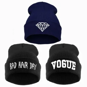 VOGUE Diamond bad hair day knit bonnet winter hat beanies for men women ski skullies