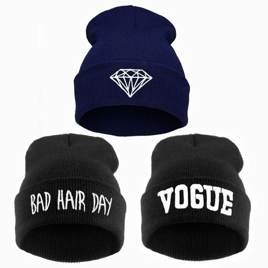 VOGUE Diamond bad hair day knit bonnet winter hat beanies for men women ski skullies