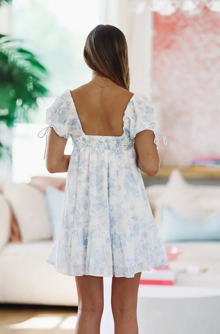 When You Think of Me Babydoll Mini Dress - Light Blue and White Floral Print