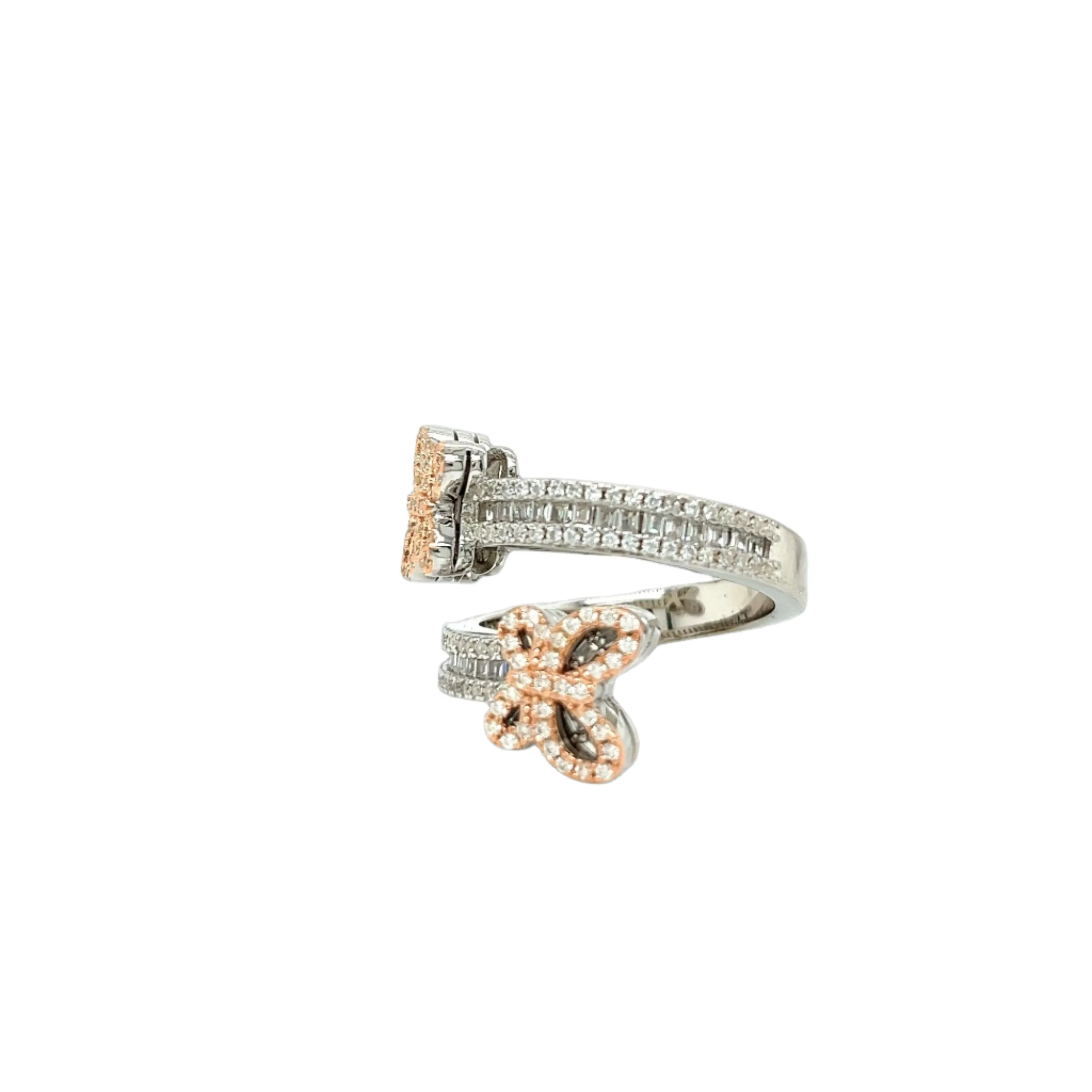 Whimsical Butterfly Open Ring with Yellow and Clear Cubic Zirconia - C10561159